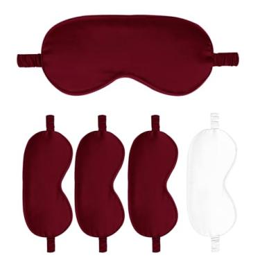 Imagem de Máscaras de dormir pacote com 5 capas de seda para olhos de cetim máscara blackout sedosa macia para olhos para dormir capas para presentes de dama de honra