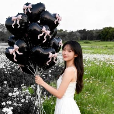 Imagem de 2 balões de coração de amor de 56 cm com arco em forma de coração para aniversário, dia dos namorados, decoração de festa de casamento globos (2 peças preto)