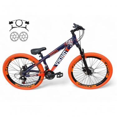 Imagem de Bicicleta Aro 26 Vikingx Tuff Freio Hidráulico 21v Freeride Rodas Vmaxx Suspensão Pneu Flame Roxo-Laranja X25