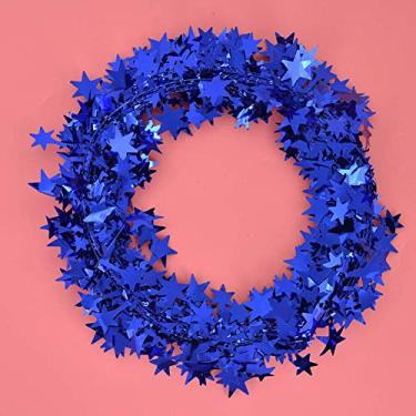Imagem de Decorações de guirlanda de alcatrão, árvore de Natal de 7,5 m, guirlanda de tinsel de Natal, decorações de festa de estrela para usar como embalagem de artesanato (azul)