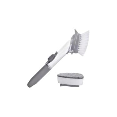 Imagem de Escova de Limpeza com Dispenser, Plástico, Cabo Emborrachado 20cm, Escova 8cm, Versátil para Limpeza Leve e Pesada