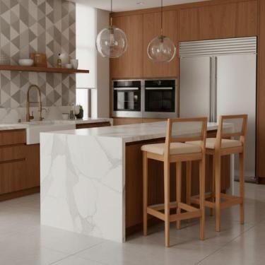 Imagem de Kit 2 Banquetas Estofada em Linho Encosto Palhinha Bruna cor:mel com p