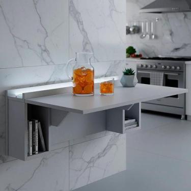Imagem de Escrivaninha Mesa Dobrável com Nichos com Led Neon Branco - JPF Móveis
