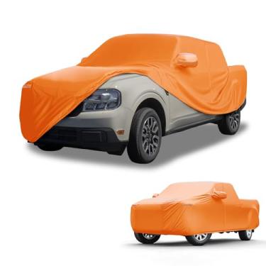 Imagem de Partuto Capa de carro à prova d'água para todos os climas, automotiva, externa, anti-UV, cobertura externa completa para Ford Maverick filme de alumínio laranja com zíper do lado esquerdo