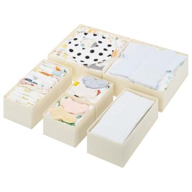 Imagem de GRANNY SAYS Organizador de gavetas, pacote com 6 caixas organizadoras de cômoda para berçário, organização de armário e divisórias de armazenamento para roupas, roupas de bebê, roupas íntimas, bege