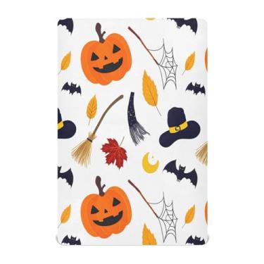 Imagem de JUZIHAI Lençol de berço de Halloween para meninos e meninas, lanternas esculpidas de Halloween, macio, elástico, respirável, capa de colchão para berço padrão e cama infantil, 132 x 71 cm