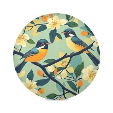 Imagem de JUZIHAI Jogo americano trançado redondo de pássaro de flor, conjunto de 4 tapetes de mesa laváveis, antiderrapantes, resistentes ao calor, mesas de jantar, decoração de festa de casamento, 38 cm