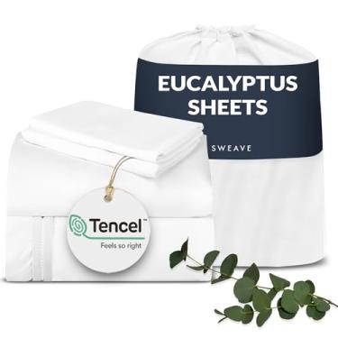 Imagem de Sweave Lençóis de eucalipto – Lençóis refrescantes 100% Tencel, 300 fios ultramacios, tecido percal respirável, conjunto de cama de 3 peças para um sono refrescante e confortável (branco, solteiro)