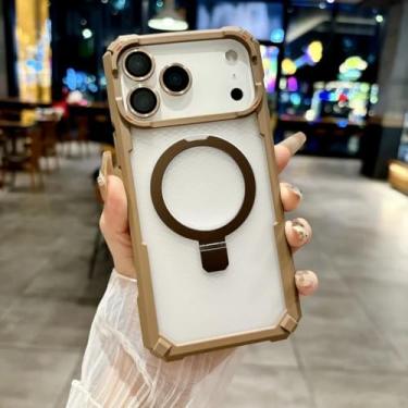 Imagem de SFDSUH Capa magnética resistente a impactos para iPhone 16 Pro Max com anel de proteção para a câmera e vidro (para iPhone 16 Pro Max/Marrom)