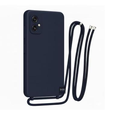 Imagem de Capa Case Capinha Para Motorola Moto G55 Silicone Com Cordão Alça De Pescoço Ajustável Veludo Premium (AZUL MARINHO)
