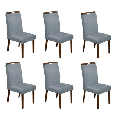 Imagem de Kit 6 Cadeiras De Jantar Madeira Maciça Em Linho Heloísa Mel;Cinza Linho