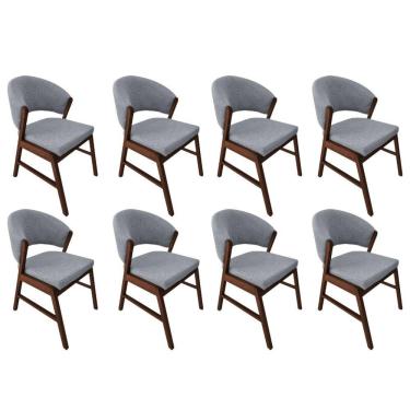 Imagem de Kit 8 Cadeiras De Jantar Madeira Maciça Débora Linho Premium Mel Cinza Linho
