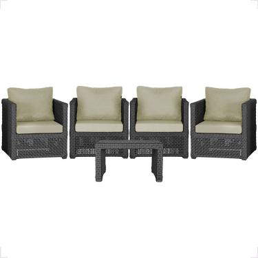 Imagem de Mesa E 4 Poltronas Madri Corda Náutica Estofado 7 Trama Preto