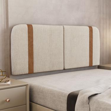 Imagem de Cabeceira Painel Orgânico Cama Box Casal Padrão Flay 140cm Dobrável Linho Bege - Desk Design