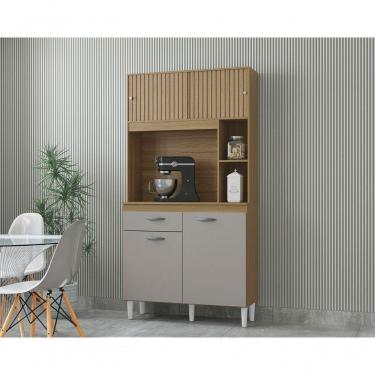 Imagem de Cozinha Compacta Armário Organizador Duda 90cm Com Gaveta Damasco/ripado Offwhite