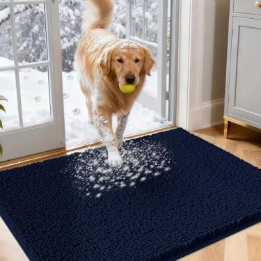 Imagem de IM HOME Tapetes de porta enlameados azul marinho de 91 cm x 61 cm para cães, tapete absorvente de chenille, tapete de porta interno pesado antiderrapante, tapete macio para cama de cachorro, tapete