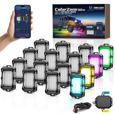 Imagem de MICTUNING Luzes de rocha Q2+ MAX RGB+IC – Kit neon com efeito DIY multicolorido, controle de grupo individual, extensível até 20 cápsulas com controle de aplicativo estável, à prova d'água IP68