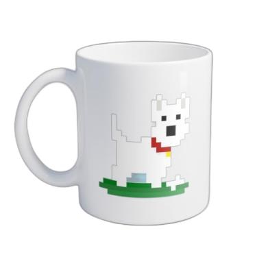 Imagem de Caneca Xícara de Café Porcelana 300ml Desenho Pixel Cachorro Branco