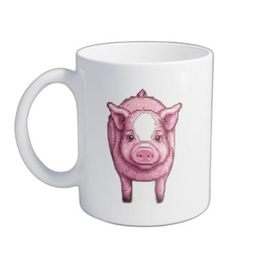 Imagem de Caneca Xícara de Café Porcelana 300ml Desenho Porco Rosa Estilo Pixel