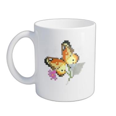 Imagem de Caneca Xícara de Café Porcelana 300ml com Desenho Pixel de Borboleta