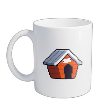 Imagem de Caneca Xícara de Café Porcelana 300ml Com Desenho Pixel Art Casa de Cachorro