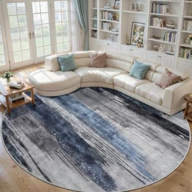 Imagem de Ciicool Tapete redondo lavável de 2,4 m, tapetes circulares abstratos modernos, antiderrapante, fino, leve, estampa circular cinza marinho, tapete envelhecido para quarto, sala de estar, embaixo da