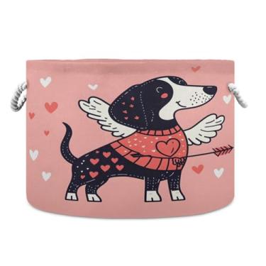 Imagem de Wassud Lindo cesto de armazenamento de dachshund com alças cesto de lavanderia redondo caixas de armazenamento de lona cobertor de armazenamento para berçário 50,8 cm x 50,8 cm x 35,5 cm