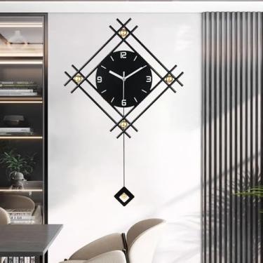 Imagem de SIN&MI Relógio de parede moderno com pêndulo elegante, decoração de parede de metal minimalista, relógios de parede grandes de luxo operados por bateria para sala de estar, entrada, quarto, sala de