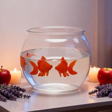 Imagem de Bokon O conjunto de decorações Nowruz inclui aquário de plástico de 473 ml com 3 peixes dourados de plástico falso, acessórios dourados para decoração de mesa de ano novo Nowruz Mahi Haftseen