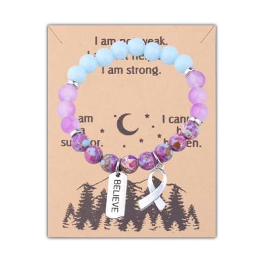 Imagem de WSNANG Presente de sobrevivente de câncer de tireoide, pulseira de conscientização do câncer de tireoide, presente de recuperação de cirurgia, joia de suporte de guerreiro, Standard, Contas de pedra