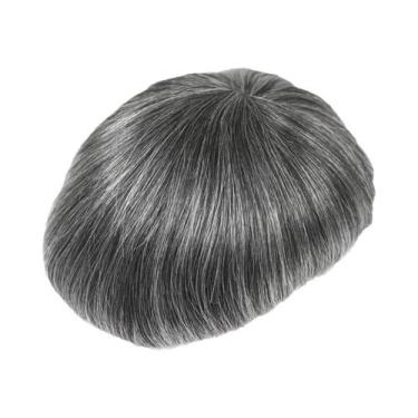Imagem de Peruca Masculina De Cabelo Humano Liso Cinza Misto Com Renda Completa,