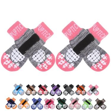 Imagem de PUPTECK Meias antiderrapantes para cães com aderência dupla face para cães pequenos, médios e grandes, piso de madeira que evita lamber, sapatos para cães para controle de tração no pavimento quente