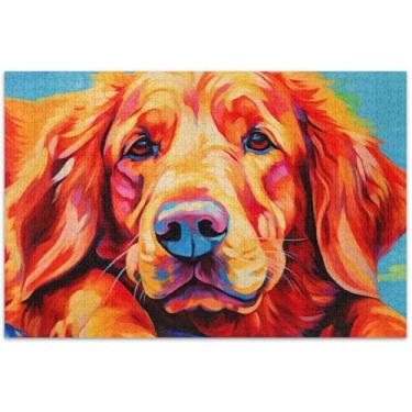 Imagem de Quebra-cabeça Golden Retriever com estampa de cachorro para adultos, 500 peças, pintura de belas artes, quebra-cabeças difíceis, presentes de elefante branco, engraçado, 51 x 35 cm