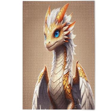 Imagem de Adults Jigsaw 1000 Piece Puzzles Fine Art Painting Home Decor Cute White Dragon Wings Puzzles Fall Scene Friends Family Game Gifts, 1000 Pieces, 29.5" x 19.7"