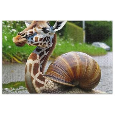 Imagem de Quebra-cabeça engraçado de caracol com cabeça de girafa para adultos 500 peças com estampa animal fofo brinquedo adulto elefante branco presentes engraçados