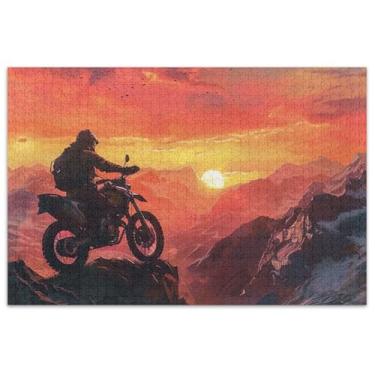 Imagem de Quebra-cabeça de montanha motocicleta, pôr do sol, 500 peças para adultos, presentes para amantes de quebra-cabeças, família, jogos de arte, brinquedo