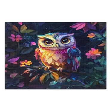 Imagem de Quebra-cabeça colorido de flores de coruja para adultos com letras nas costas quebra-cabeça de 1000 peças