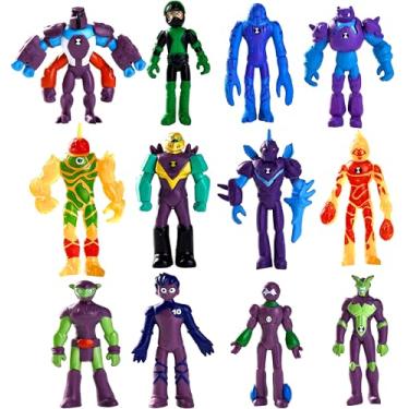 Imagem de Conjunto de 12 peças de bonecos Omnitrix, brinquedos de coleção exclusiva, estatuetas de personagens de anime com topos de bolo, decoração de festa temática de herói alienígena decoração de bolo de