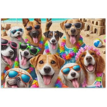 Imagem de Quebra-cabeça fofos, cachorros, praia, adultos, 1000 peças, presentes tecnológicos, quebra-cabeças coloridos, pintura de decoração, 75 x 40 cm