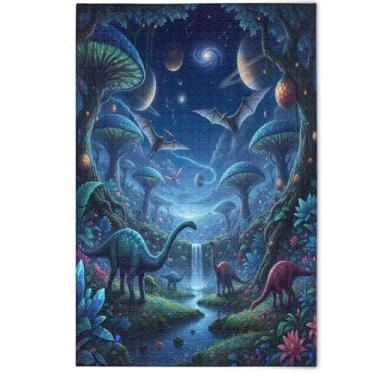 Imagem de Quebra-cabeça de dinossauros coloridos e legais, 1000 peças para adultos, presentes de elefante branco, presentes engraçados, arte criativa de paisagem, 1000 peças, 75 x 50 cm