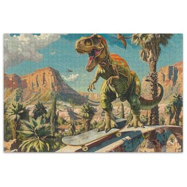 Imagem de Quebra-cabeças de dinossauro para parque de skate, 500 peças para adultos, pintura colorida, quebra-cabeças exclusivos, presentes