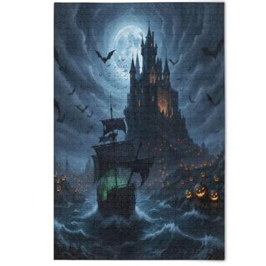 Imagem de 500 peças de quebra-cabeças para adultos preto legal castelo desenho animado tecnologia presentes para amantes quebra-cabeça criativo paisagem arte, 500 peças, 52 cm x 37,8 cm