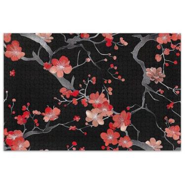 Imagem de Quebra-cabeça vermelho preto flor de cerejeira 500 peças para adultos decoração de casa arte homens presentes exclusivos família elefante branco presentes