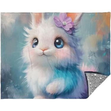 Imagem de Cobertor fofo de coelho pastel para sofá, cobertores grossos e fofos para o inverno 178 x 139 cm, cobertor macio decorativo personalizado