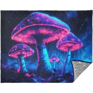 Imagem de TSENQUE Cobertor de Natal personalizado com cogumelos espaciais neon para sofá manta xadrez boho 177,8 cm x 139,7 cm