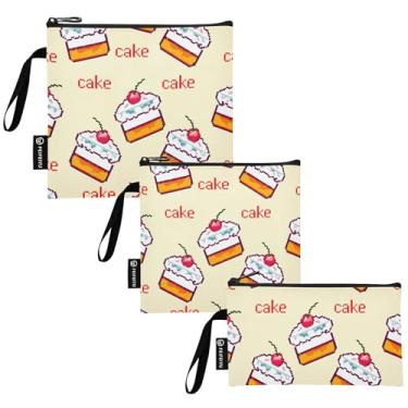 Imagem de Bolo fofo cerejas amarelo desenho animado reutilizável sanduíche lanches sacos laváveis sacos de armazenamento de alimentos com zíper para crianças e adultos (conjunto de 3: P/M/G)