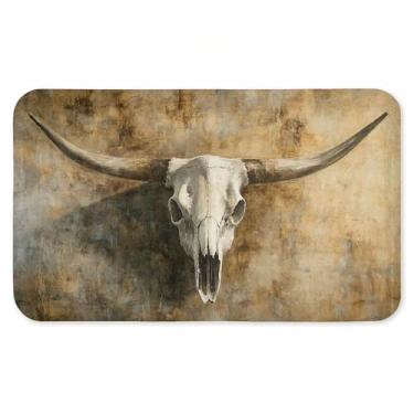 Imagem de Tapete antifadiga de caveira de vaca vintage, tapete ergonômico acolchoado para cozinha e pé com suporte antiderrapante, tapete confortável ecológico, design por Nina Blue, 76 cm x 45 cm