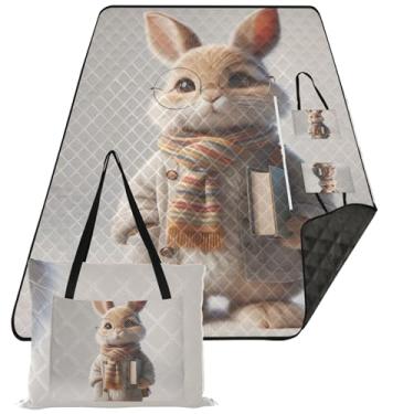 Imagem de TSENQUE Cobertor de piquenique rosa com estampa de coelho fofo, tapete de praia dobrável, sem areia, à prova d'água, cobertores para grama, 203 x 152 cm