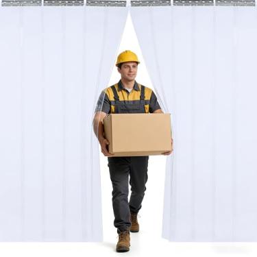 Imagem de foriy Cortinas de porta com tira de PVC, cortina de porta de plástico de 89,9 x 220 cm, impermeável, rolo de vinil, cortina de tira personalizada para armazém comercial, garagem, casa de animais de