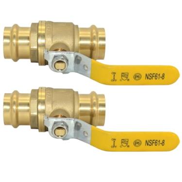 Imagem de VARMHUS Válvula esférica de prensa de porta completa ultradurável, pacote com 2, válvula de corte de latão sem chumbo com anéis de vedação duplos EPDM para tubos de cobre (2,5 cm)